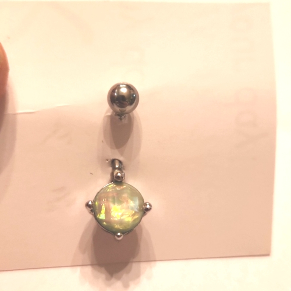 Banana belly ring barbell faux opal silver toned